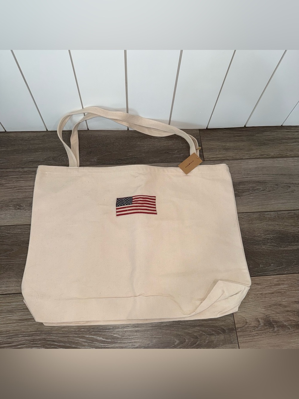 Brandy Melville Cream Canvas Tote with American Flag